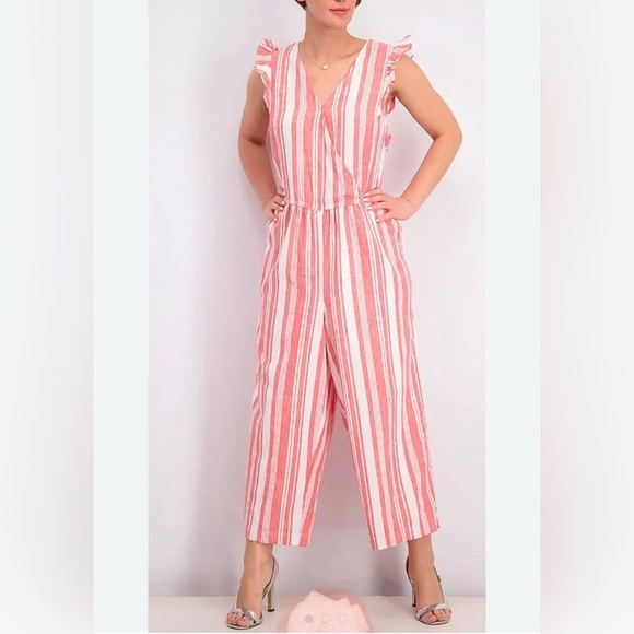 Striped Pink and White Jumpsuit - Picture 1 of 7